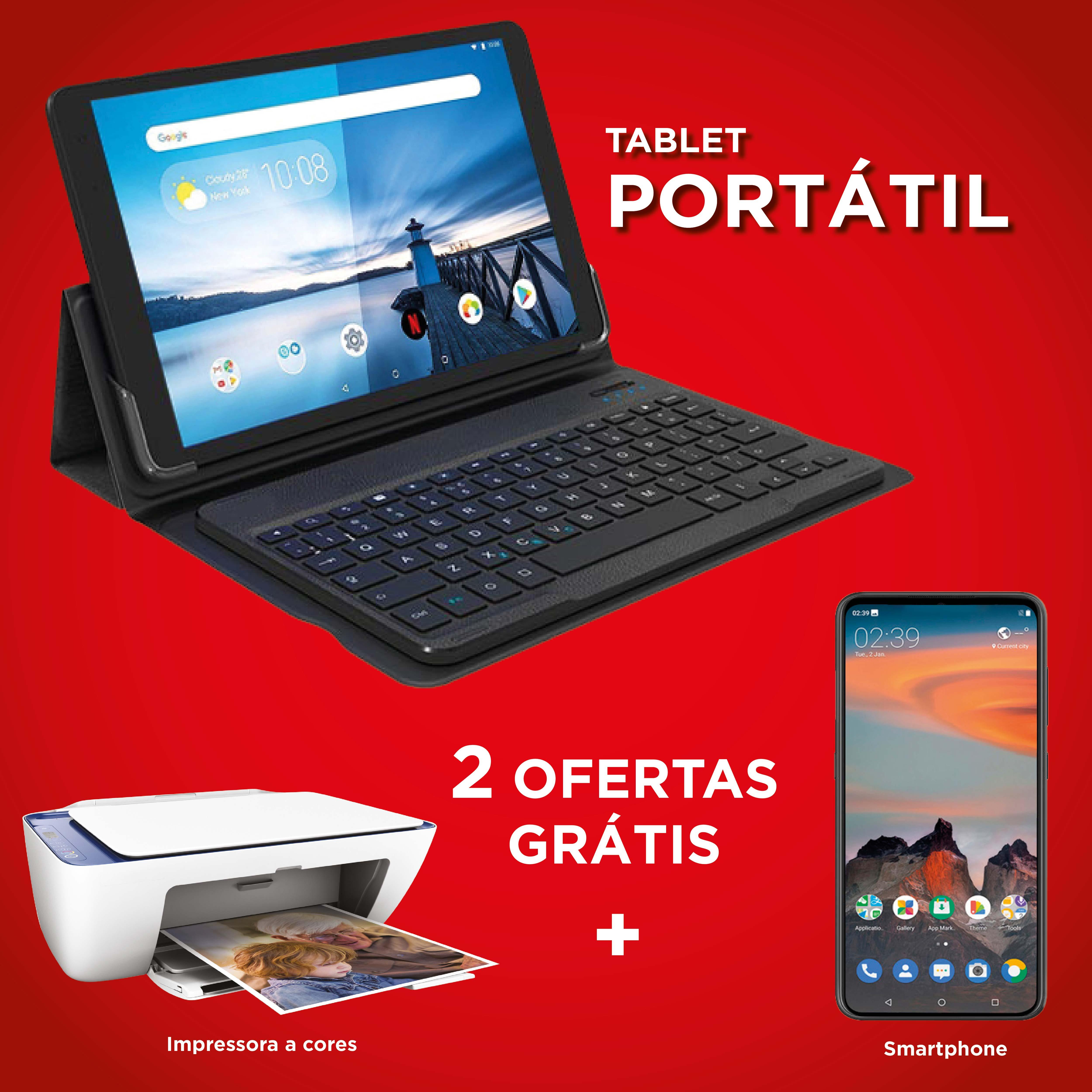 Tablet Portátil + Impressora + Smartphone 