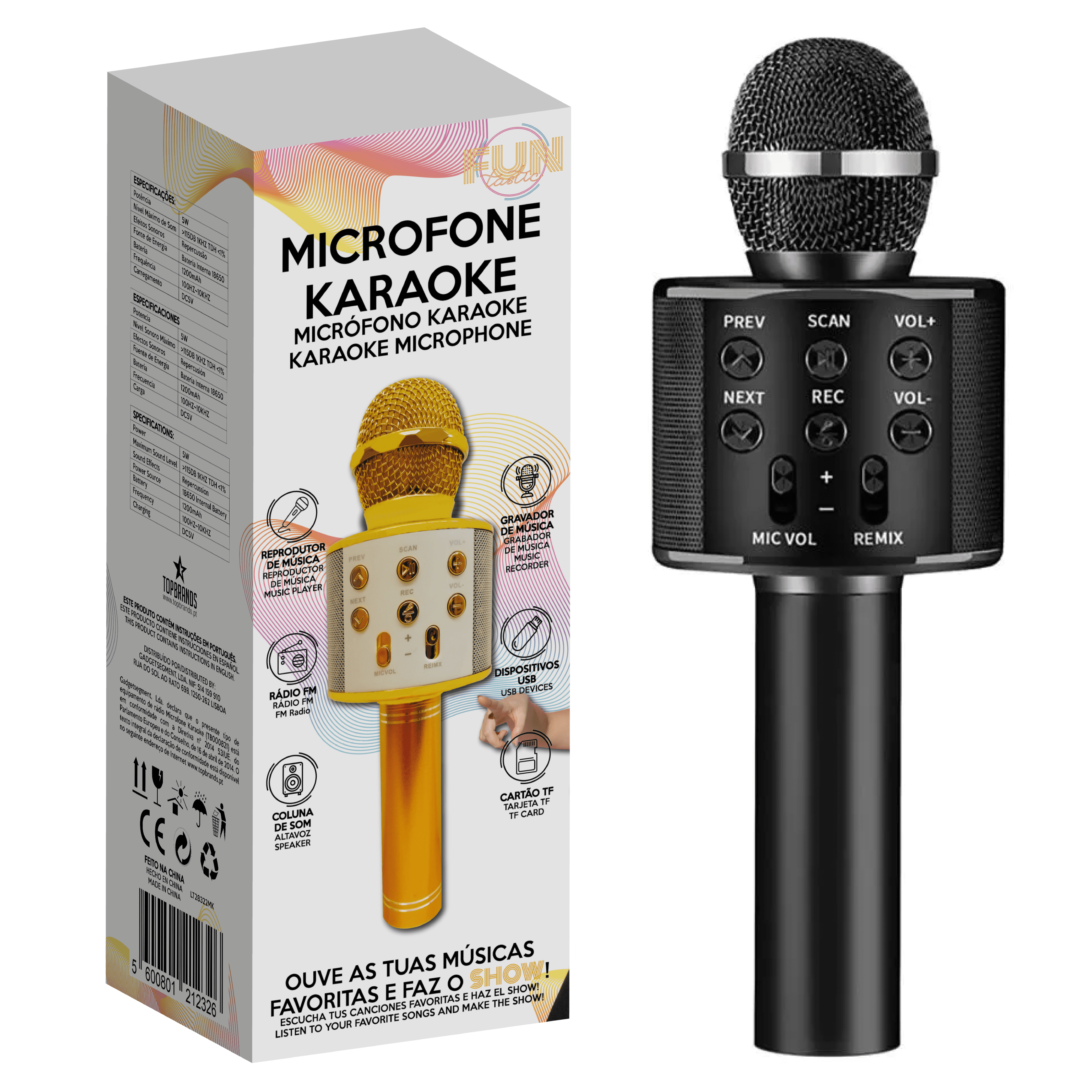 MICROFONE KARAOKE PRETO FUNTASTIC