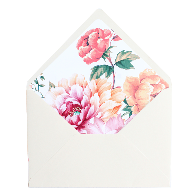 Envelope Pala em bico, Rosa suave + interior flores - 1