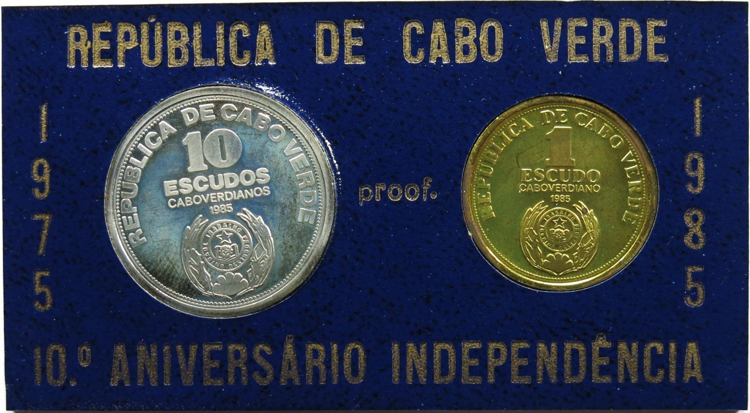 Cabo Verde 1 Escudo & 10 Escudos 1985 Proof  ´10º Aniv. da Independência´