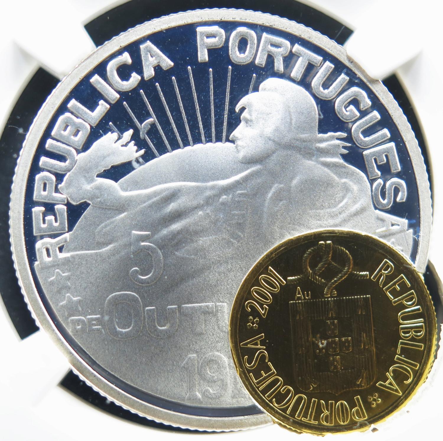 Portugal 2,5 Euro 2014 Centenário da Primeira moeda Comemmorativa da República  Prata e Ouro NGC PF70