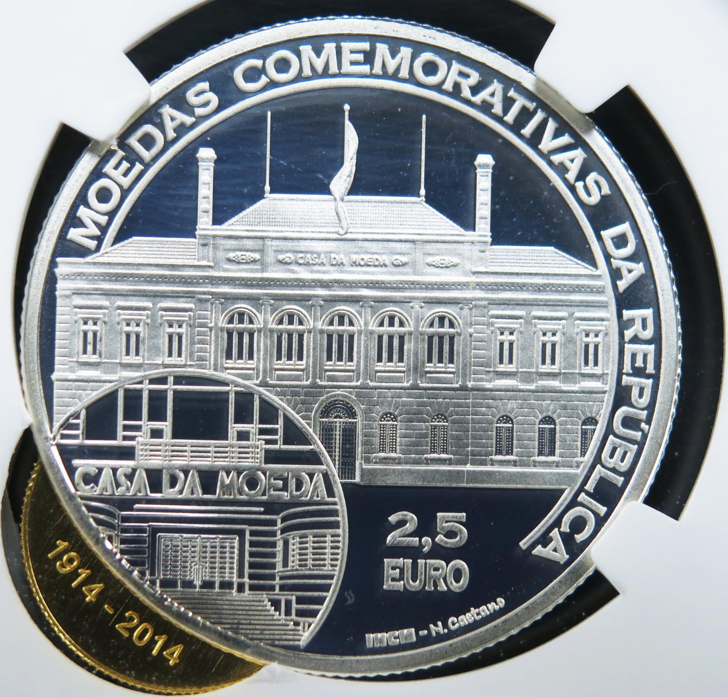 Portugal 2,5 Euro 2014 Centenário da Primeira moeda Comemmorativa da República  Prata e Ouro NGC PF70