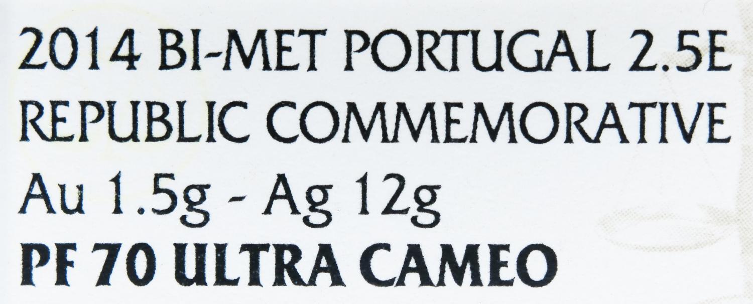 Portugal 2,5 Euro 2014 Centenário da Primeira moeda Comemmorativa da República  Prata e Ouro NGC PF70