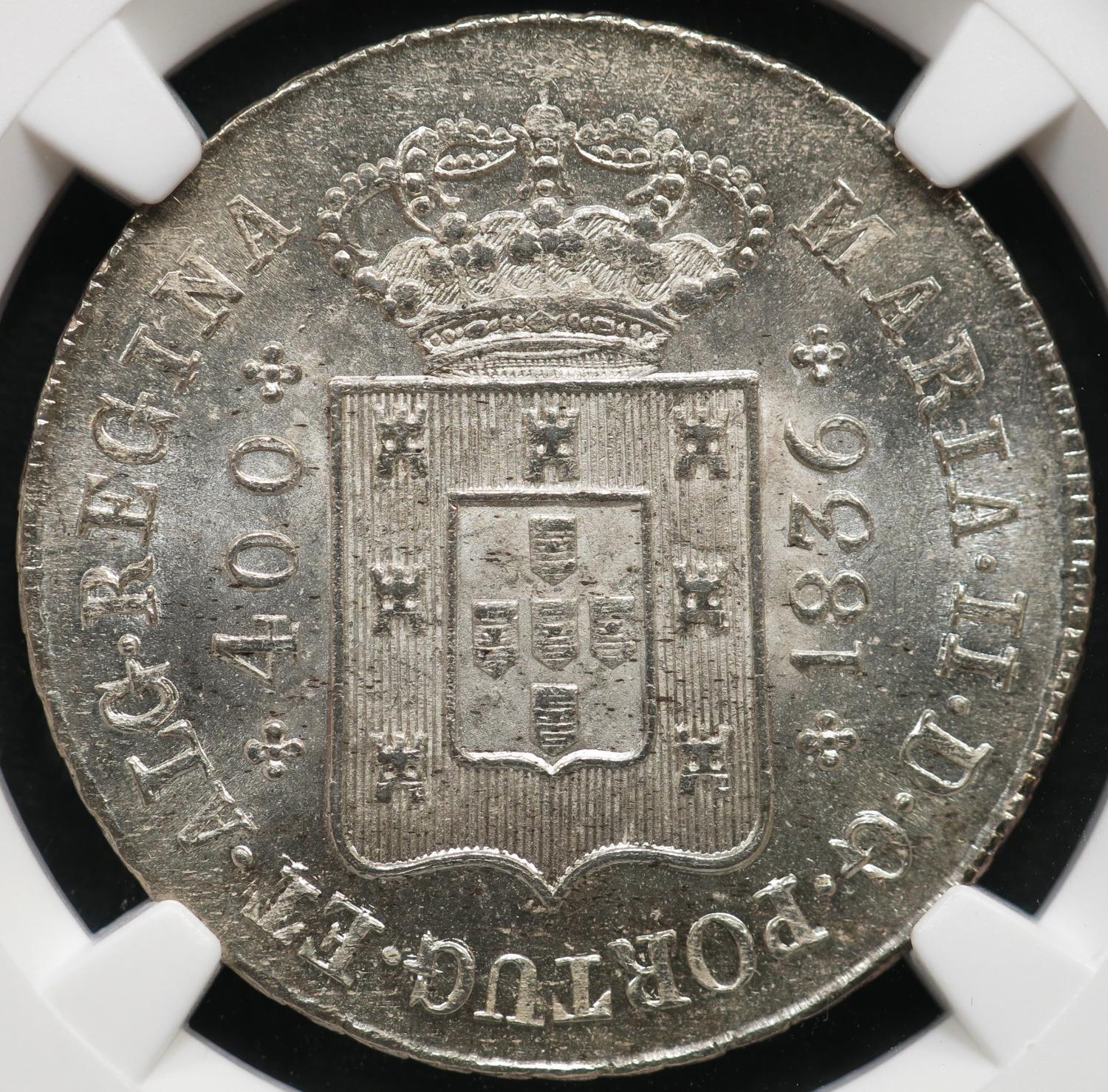 D.Maria II Cruzado 1836 Prata NGC MS65 