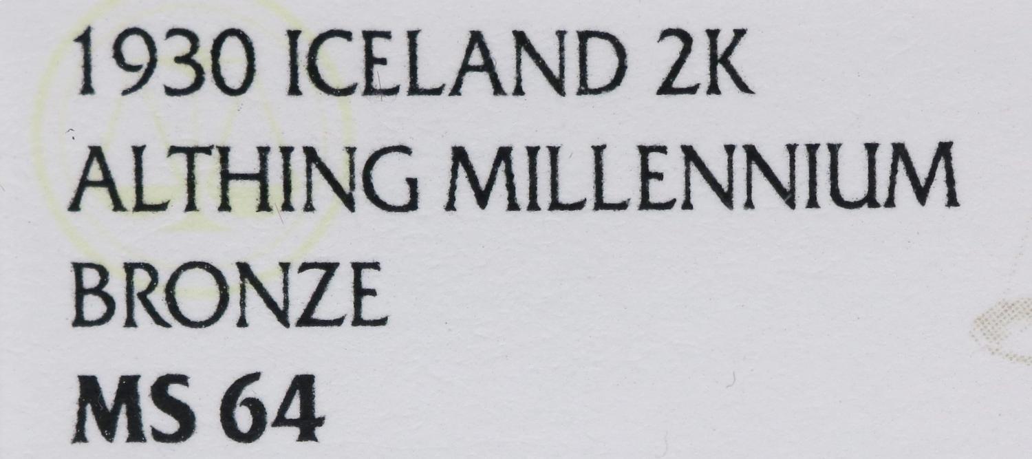 Islândia 2 Kronur 1930 Bronze NGC MS64