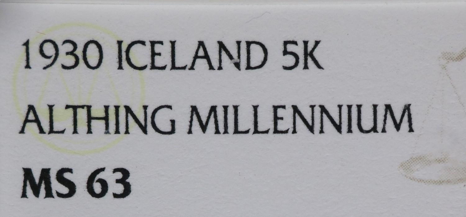 Islândia 5 Kronur 1930 Prata NGC MS63