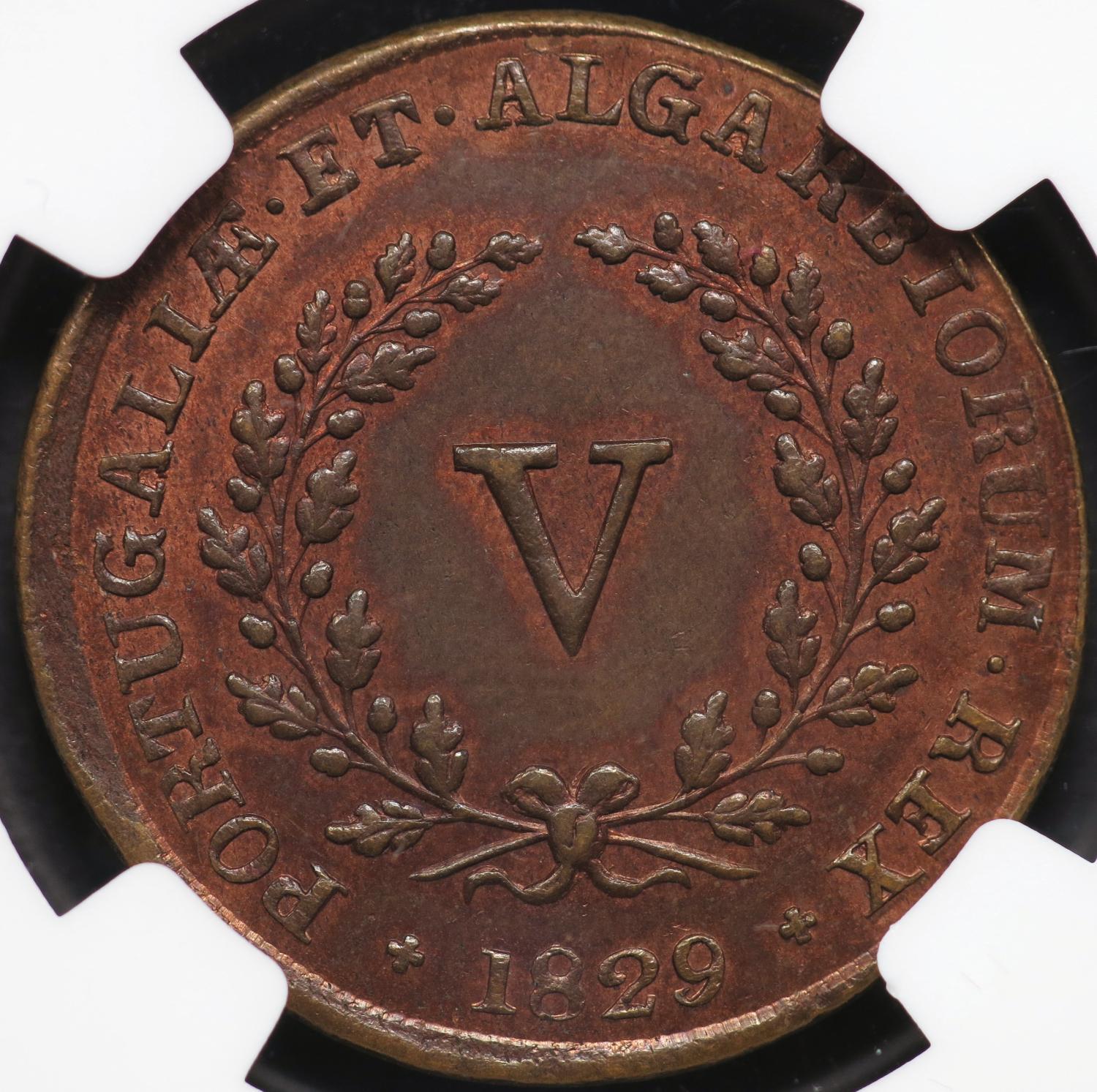 D. Miguel I V Réis 1829 Cobre NGC MS2 RB