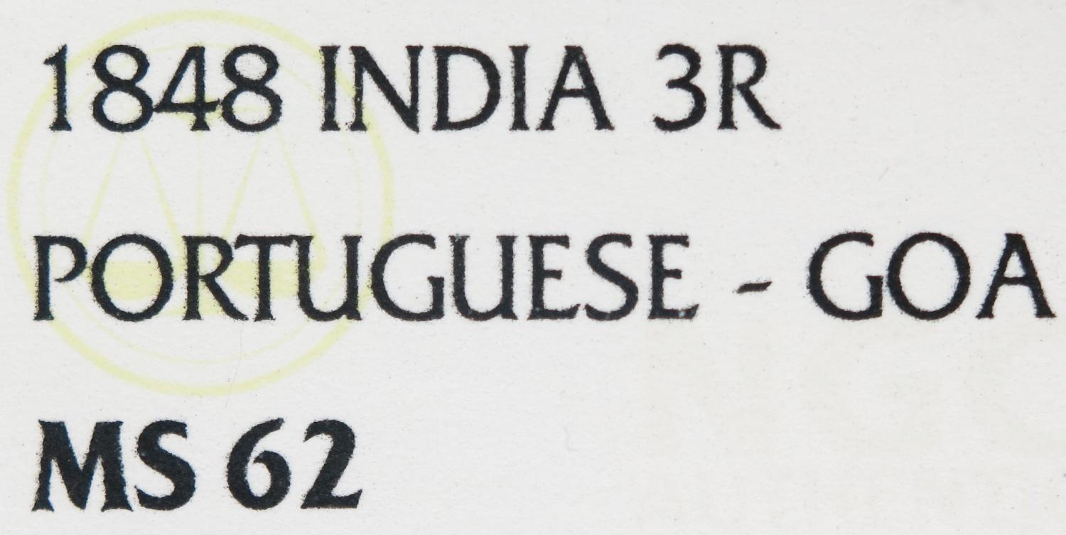 Índia D. Maria II 3 Réis 1848 Goa Cobre NGC MS62 
