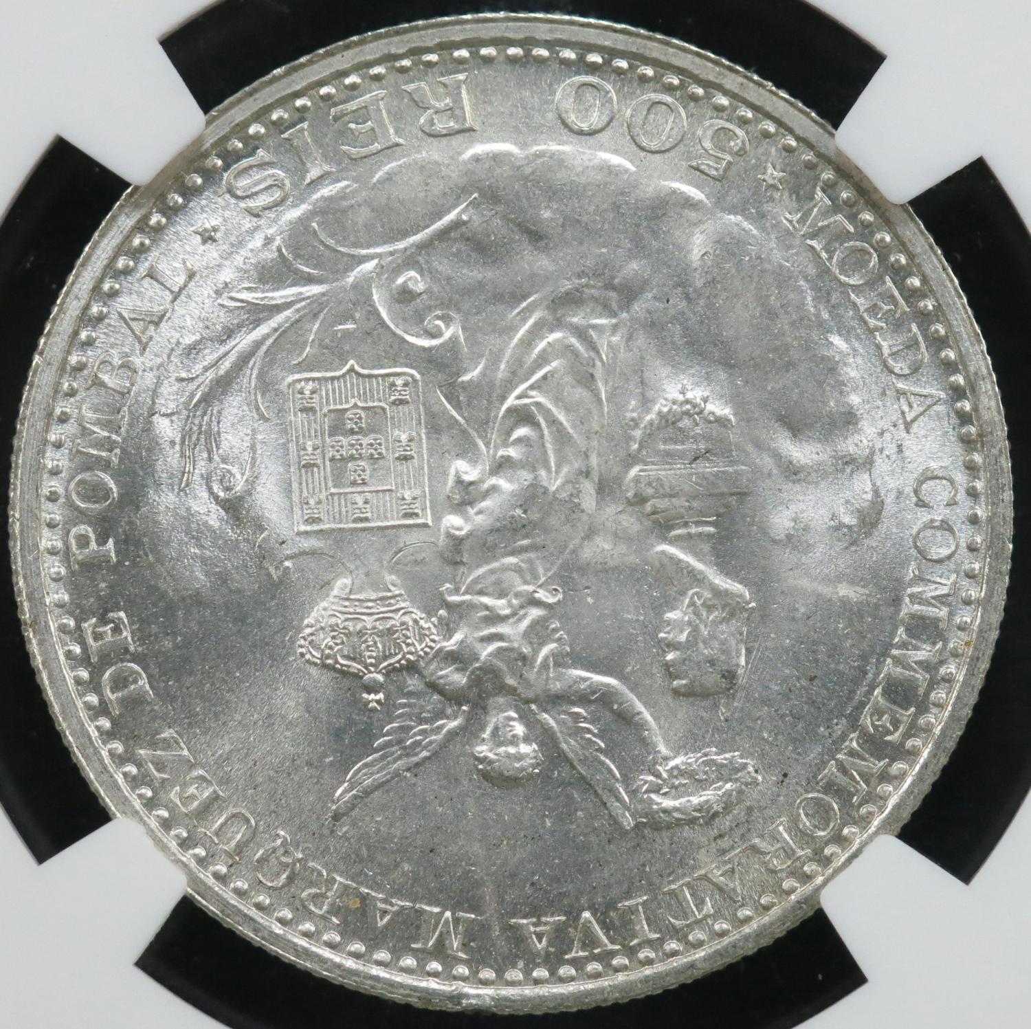 D. Manuel II 500 Réis 1910 Prata Marquez de Pombal NGC MS64