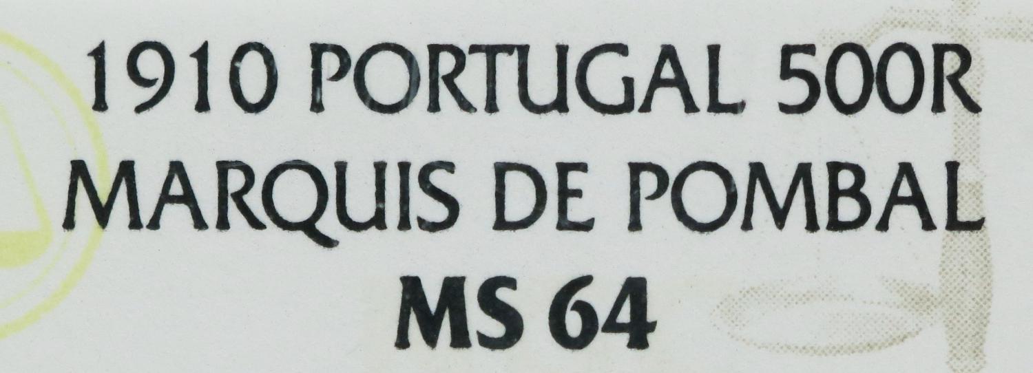 D. Manuel II 500 Réis 1910 Prata Marquez de Pombal NGC MS64