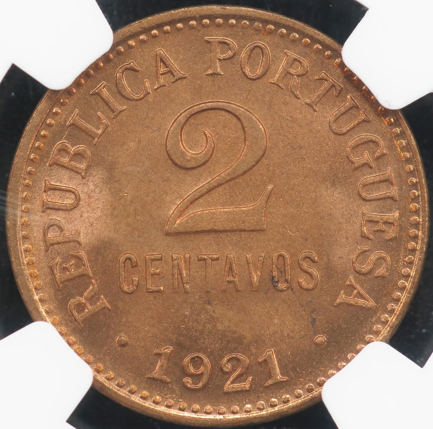 2 Centavos 1921 Bronze NGC MS 65 RD