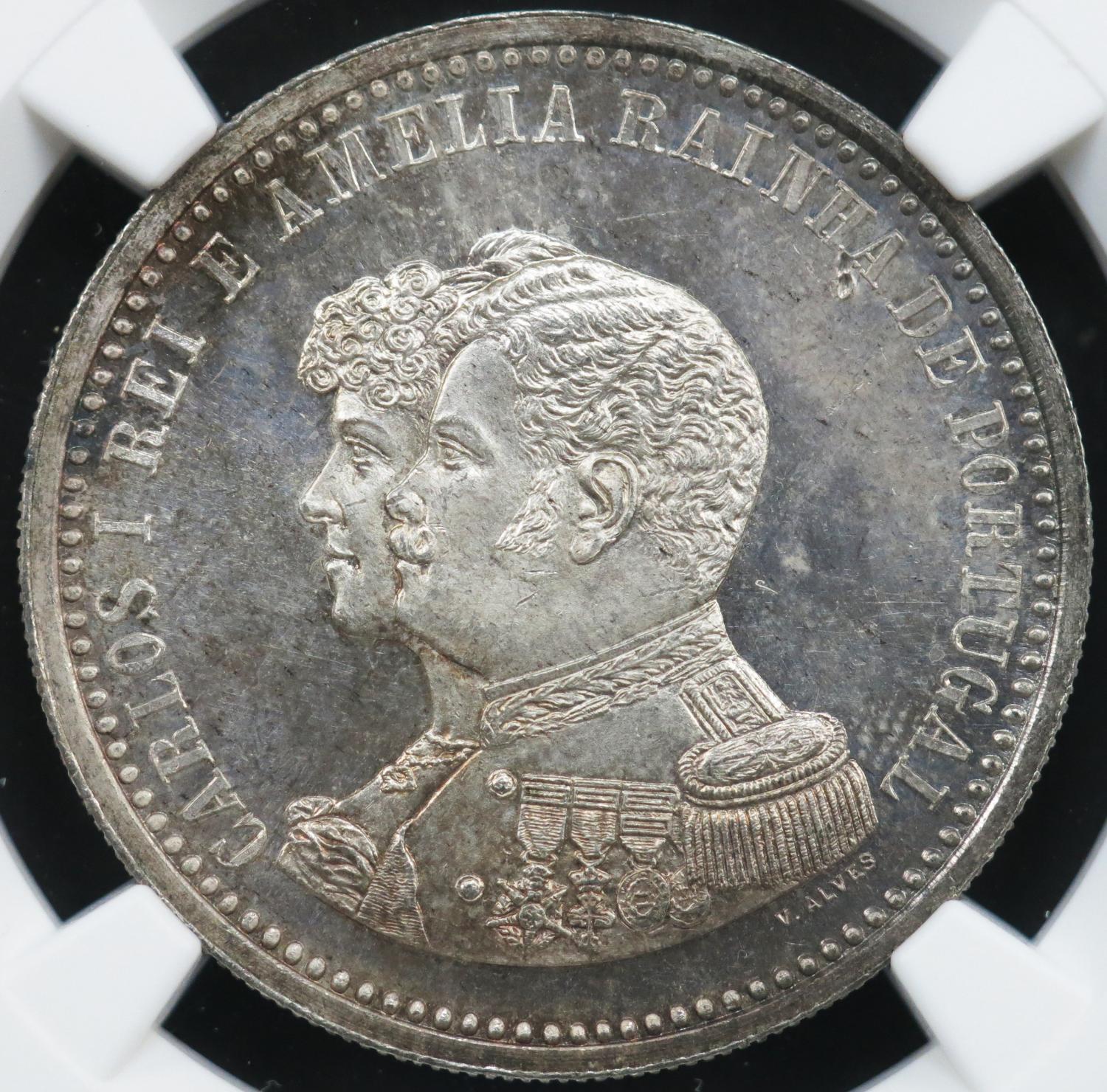 D. Carlos I 500 Réis 1898 Prata NGC MS63