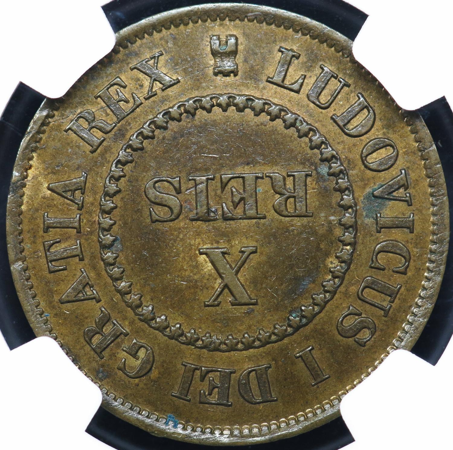 D. Luís I X Réis 1863 Cobre Prova NGC MS62 BN