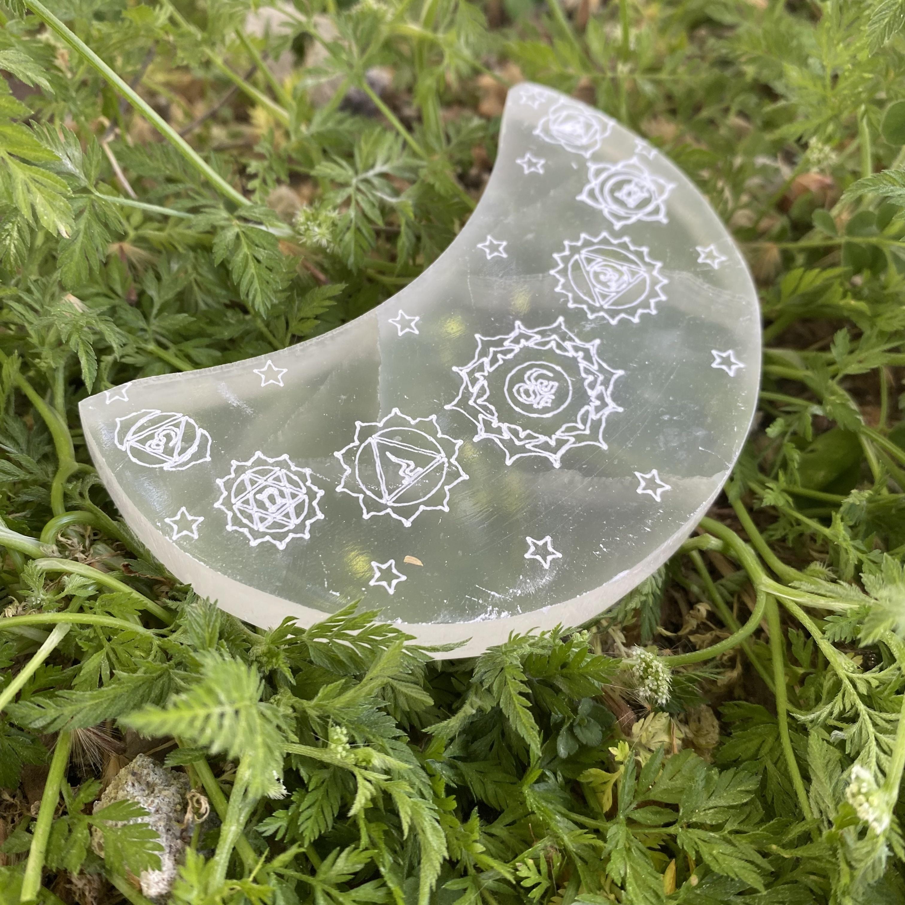 Placa Selenite Lua Chakras 10cm