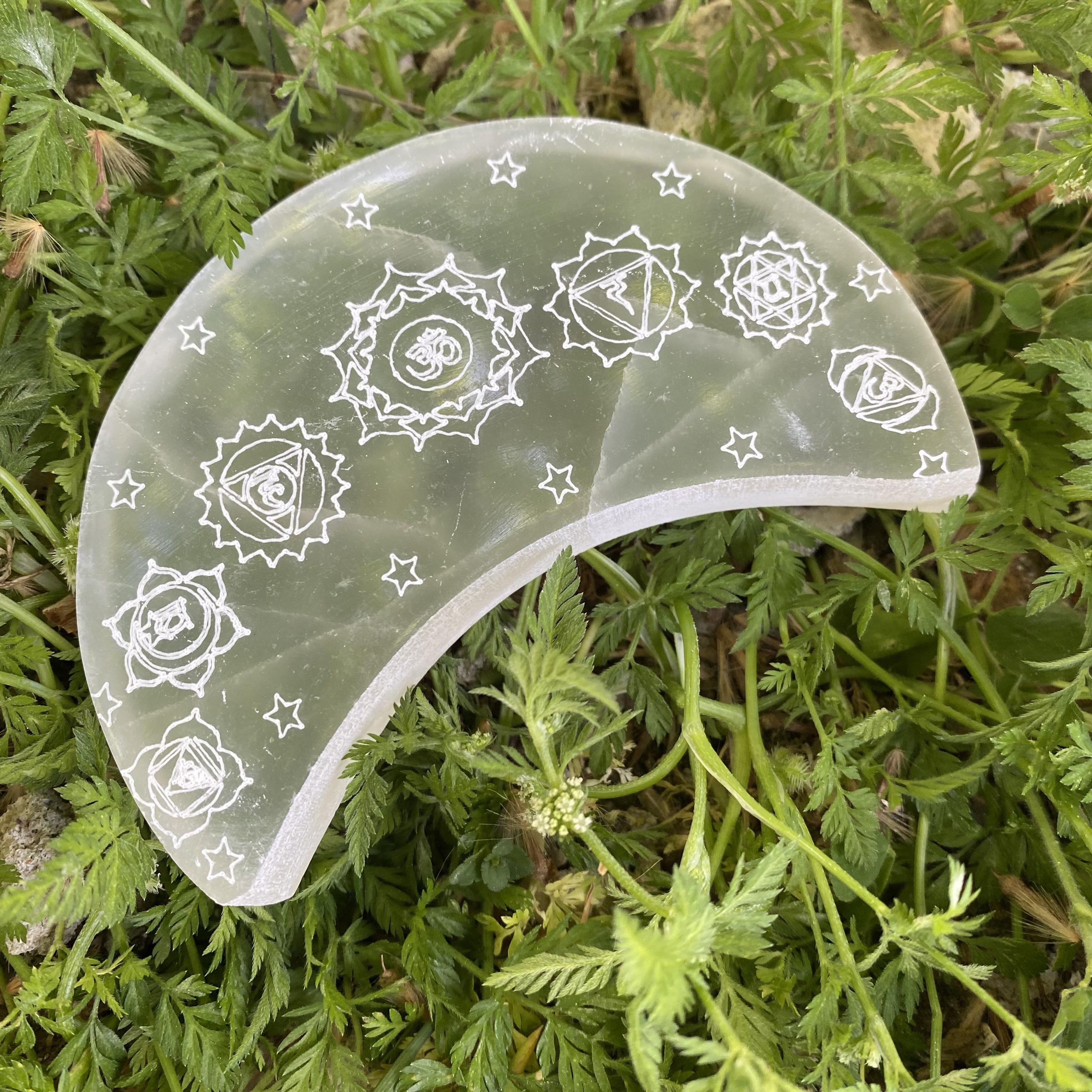 Placa Selenite Lua Chakras 10cm