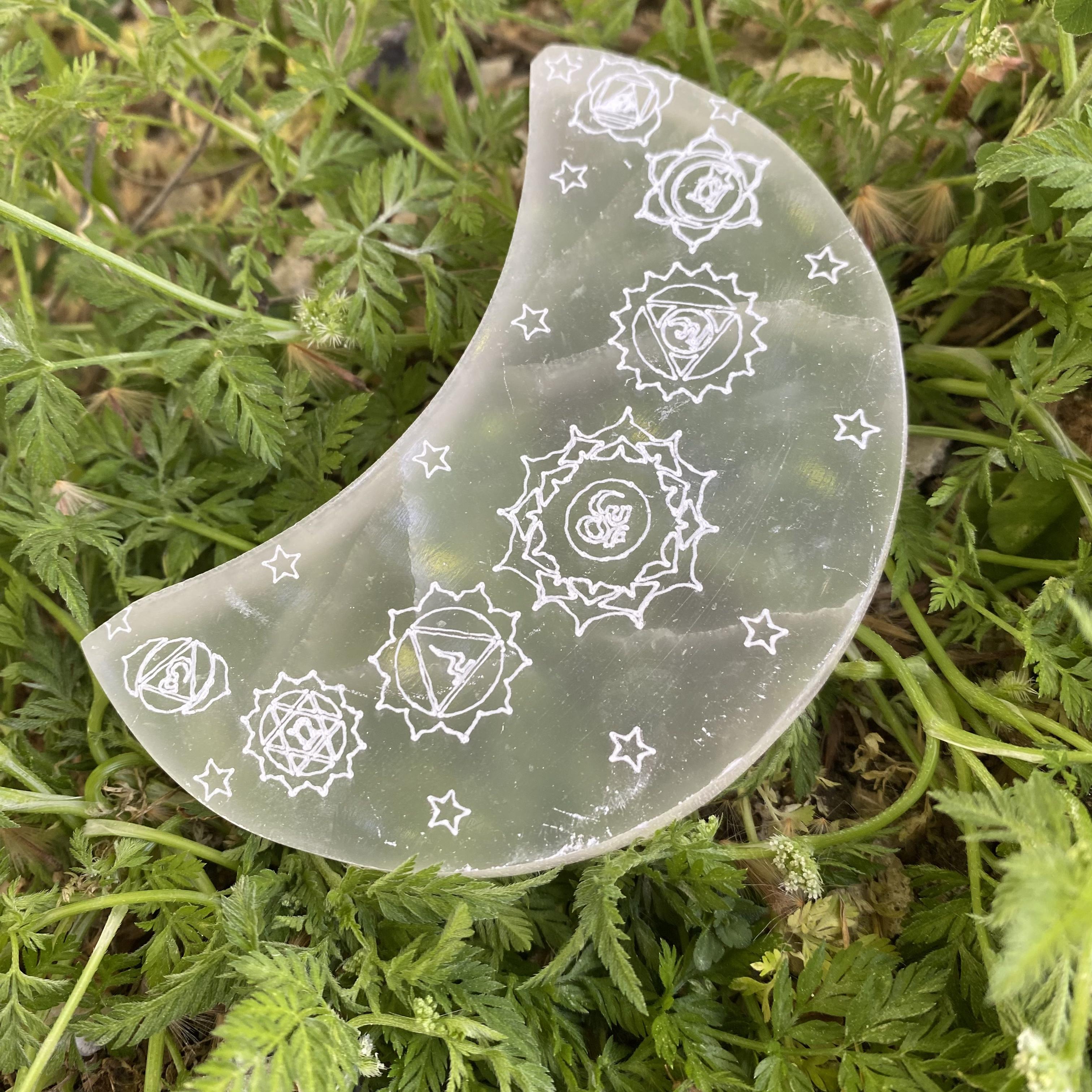 Placa Selenite Lua Chakras 10cm