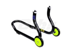 Cavalete dianteiro para forquilha perfurada -Cor preta, roda amarela.