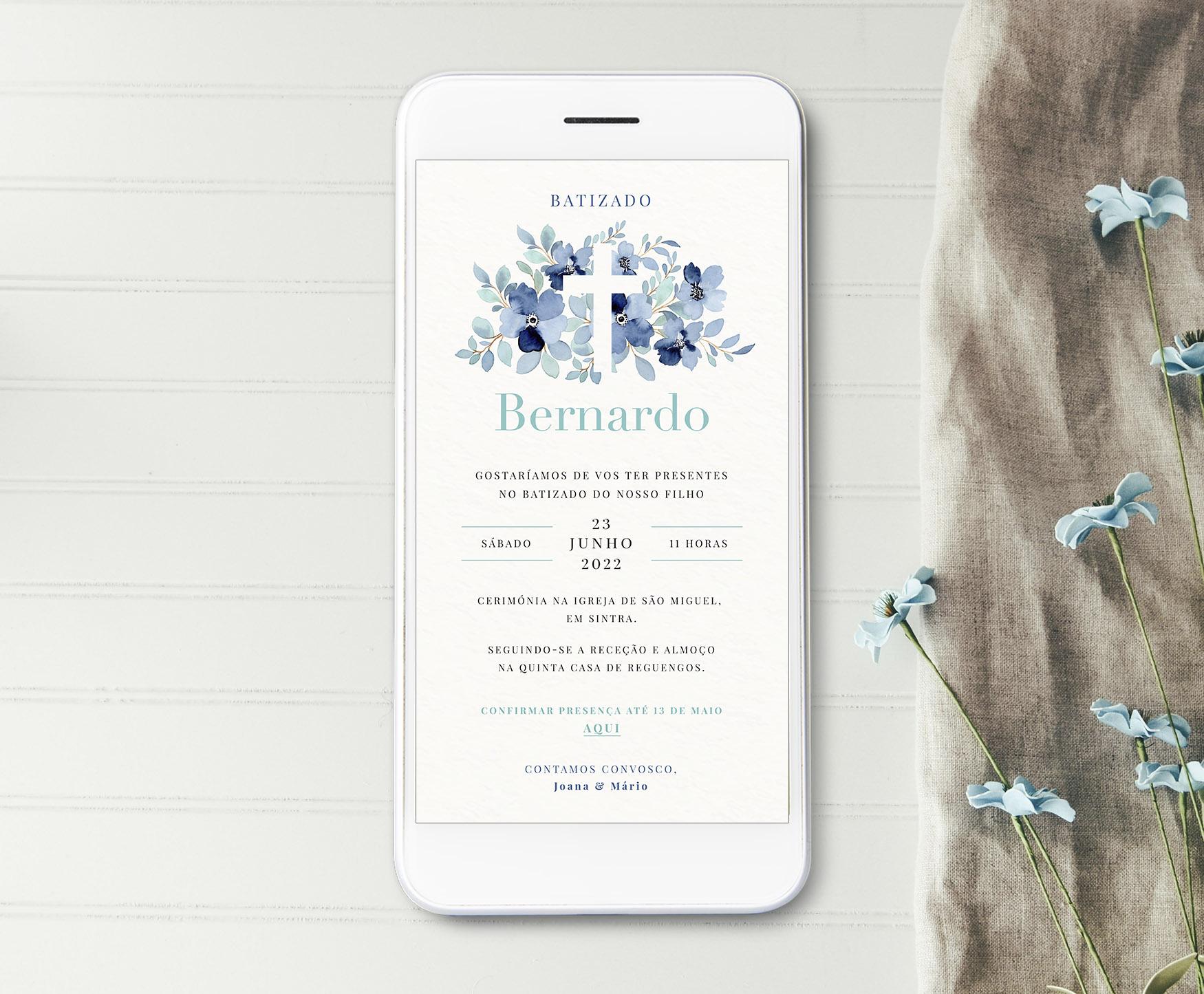 Convite Floral Blue (c/ Mapa)