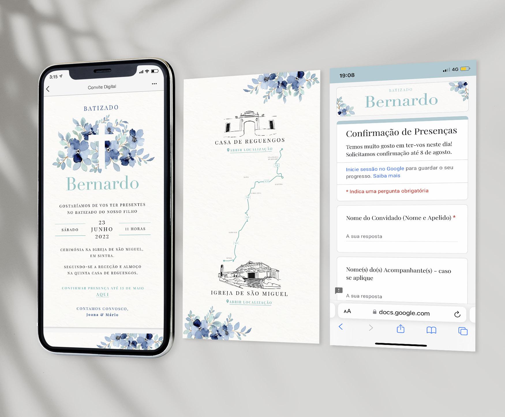 Convite Floral Blue (c/ Mapa)