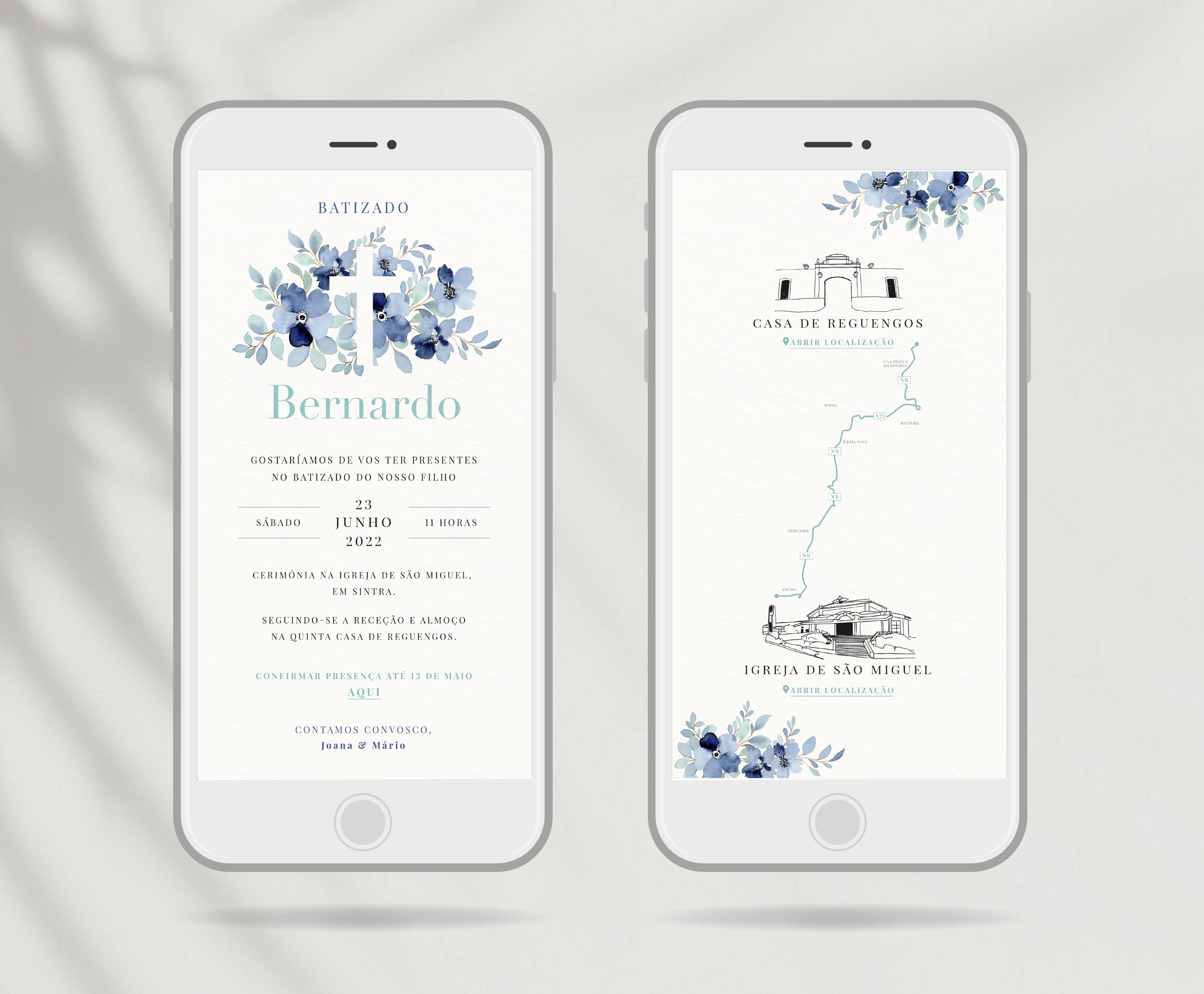 Convite Floral Blue (c/ Mapa)