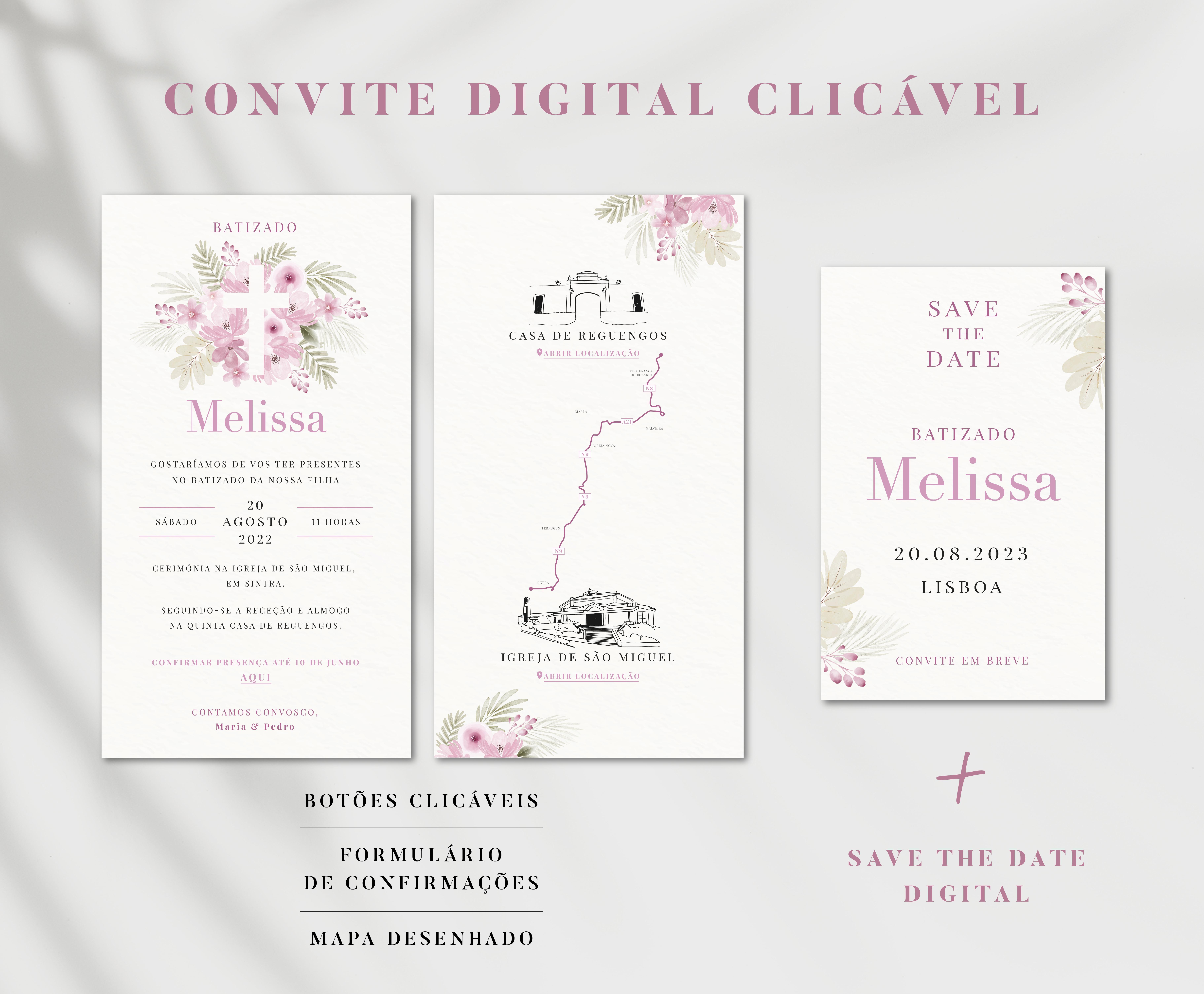 Convite Floral Rose (c/ Mapa)