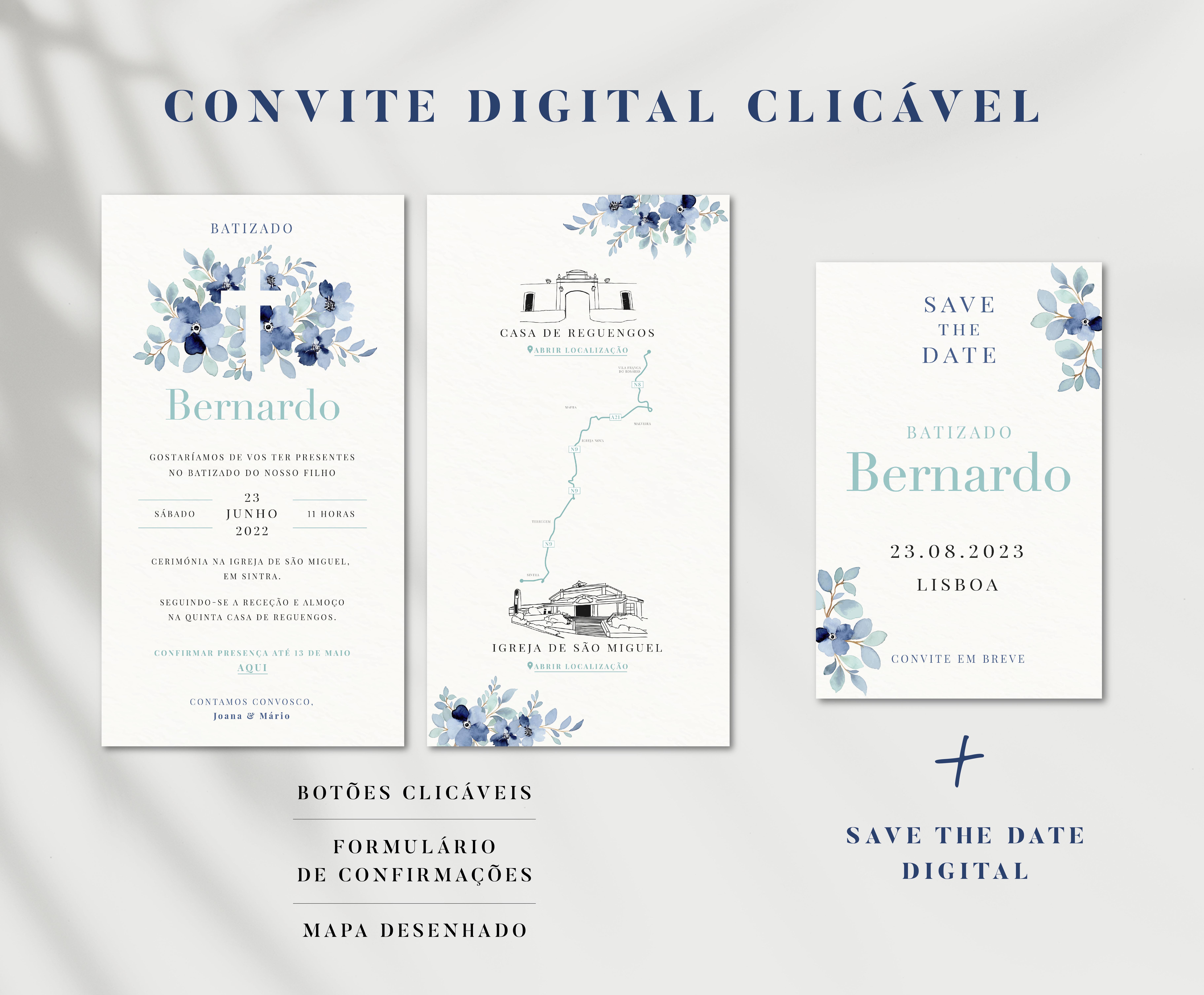 Convite Floral Blue (c/ Mapa)
